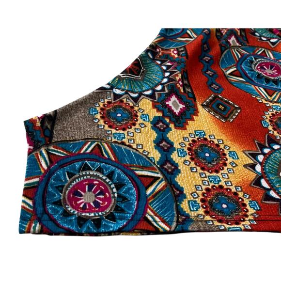 WIN WIN LONG SLV V-NECK FLARE BOTTOM TUNIC, WOMENS, L-XL, MULTICOLORS, ABSTRACT - Picture 10 of 12